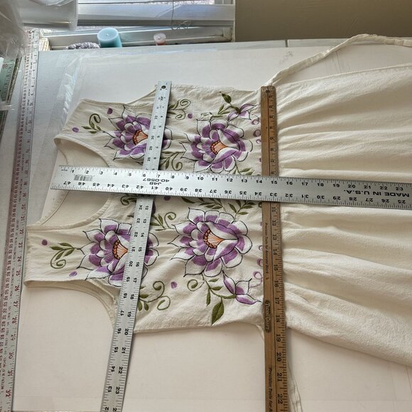 Handmade Womens Embroidered Midi Dress Purple Floral Large Cotton Sleeveless - Picture 4 of 10